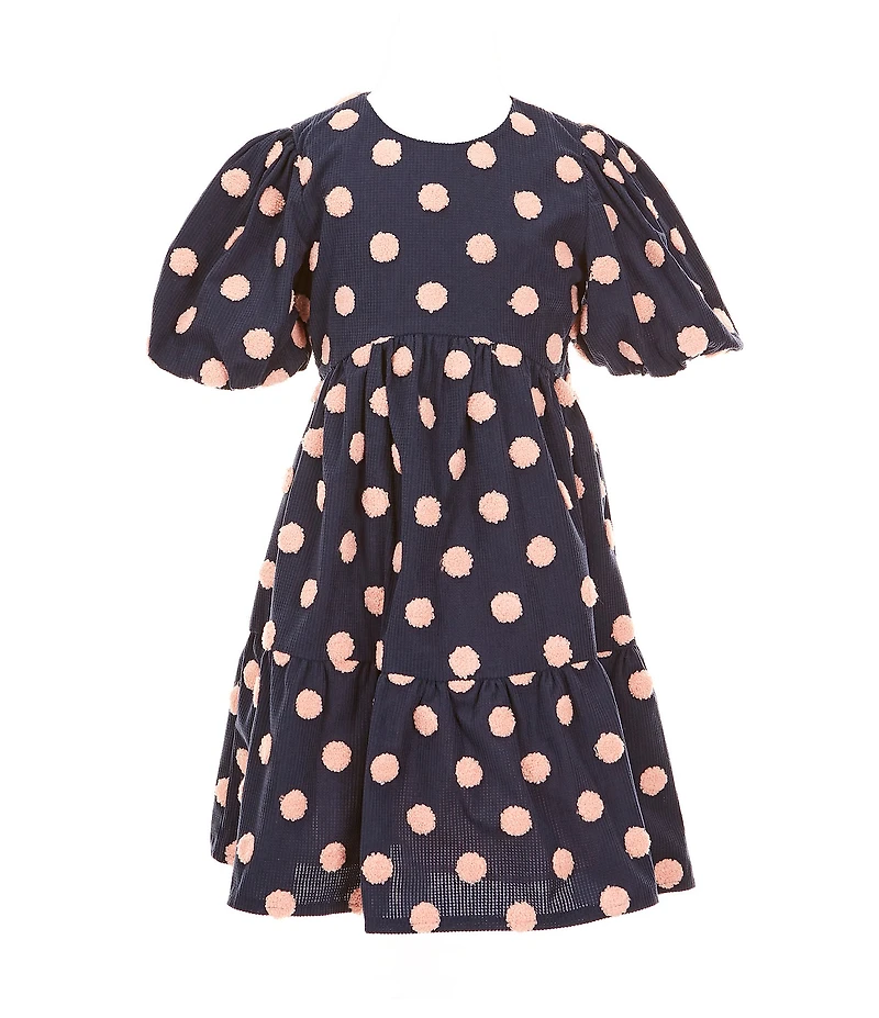 Bonnie Jean Little Girls Puffed Sleeve Dotted Tufted Woven Fit-And-Flare Dress