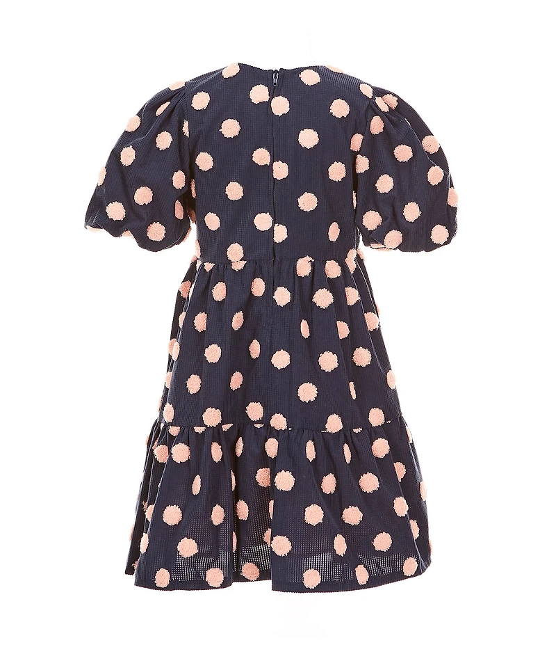 Bonnie Jean Little Girls Puffed Sleeve Dotted Tufted Woven Fit-And-Flare Dress
