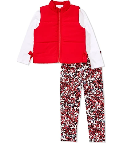 Bonnie Jean Little Girls Puffer Vest, Long-Sleeve Top & Floral-Printed Leggings Set