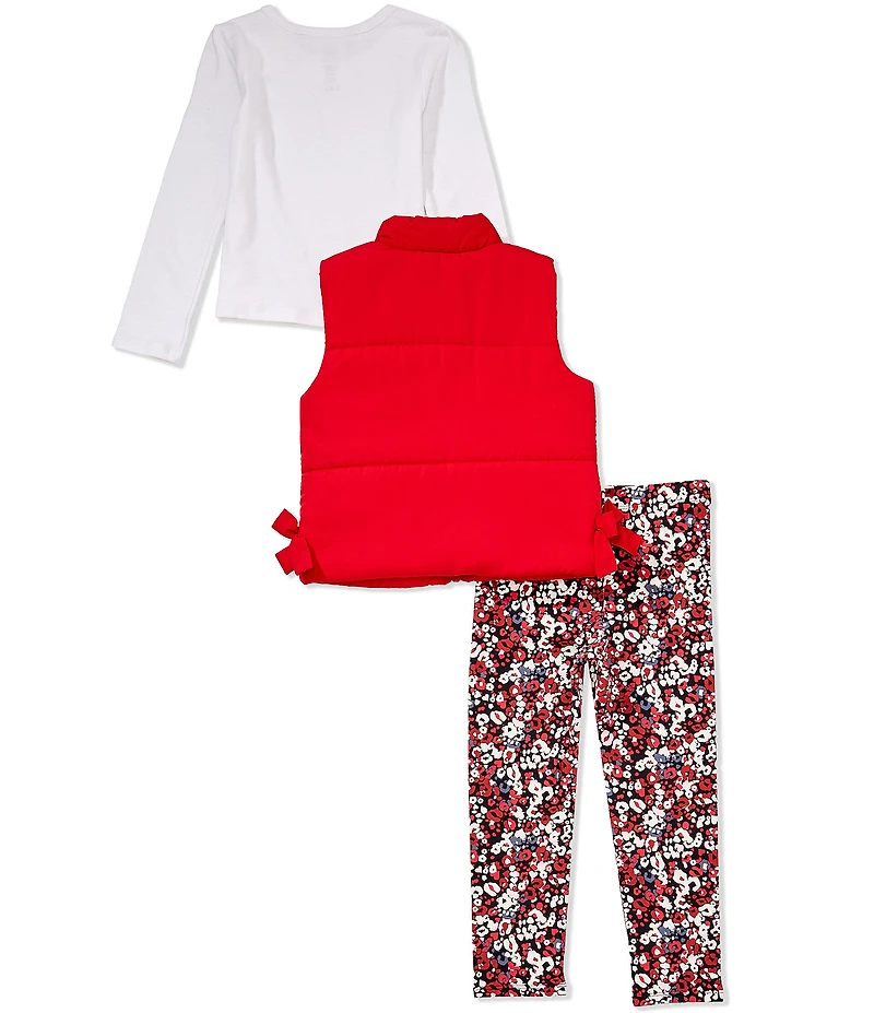 Bonnie Jean Little Girls Puffer Vest, Long-Sleeve Top & Floral-Printed Leggings Set