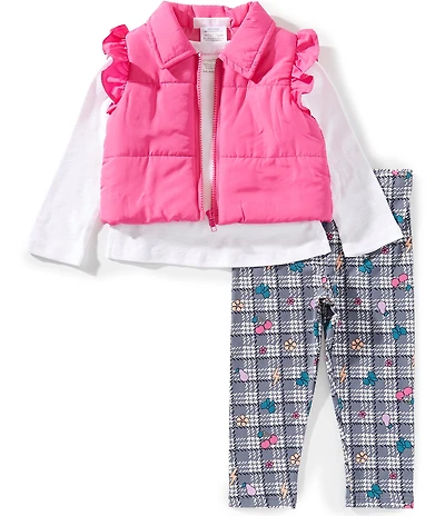 Bonnie Jean Little Girls Puffer Vest, Long-Sleeve Top & Houndstooth-Printed Leggings Set