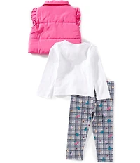 Bonnie Jean Little Girls Puffer Vest, Long-Sleeve Top & Houndstooth-Printed Leggings Set