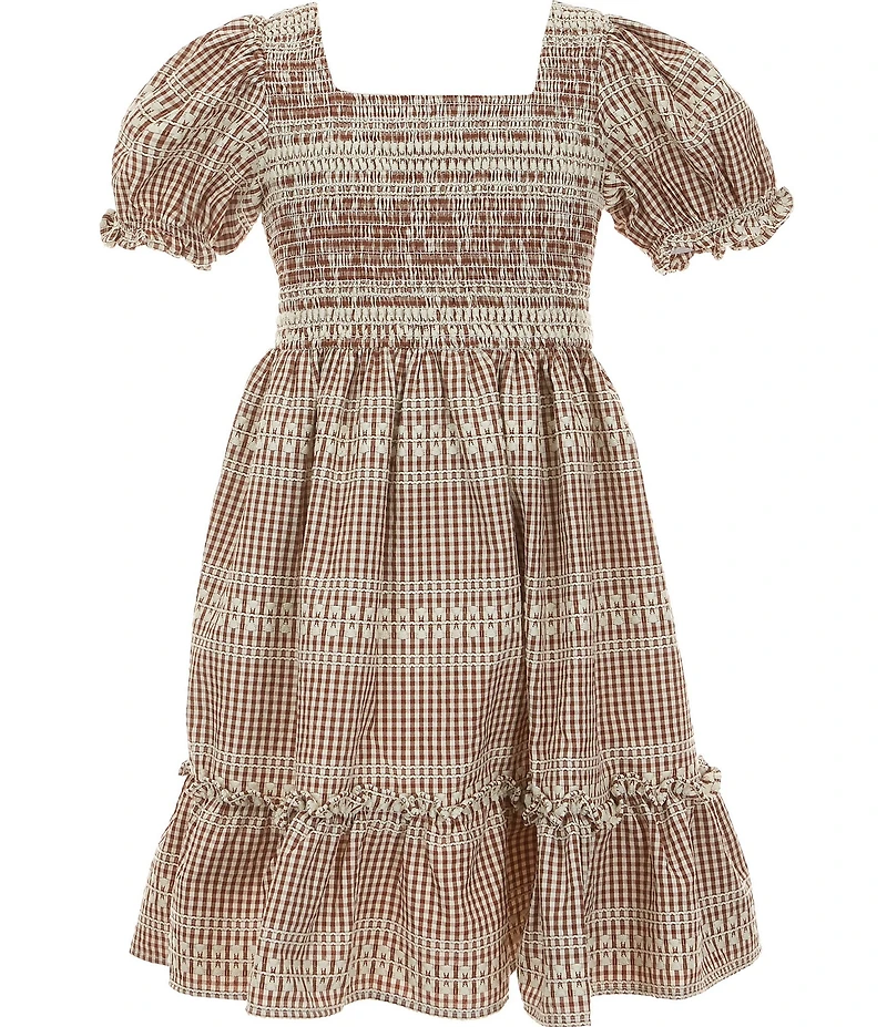 Bonnie Jean Little Girls Short Sleeve Embroidered Gingham Woven Dress