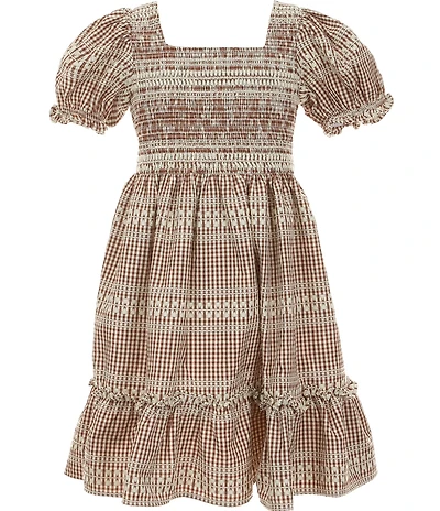 Bonnie Jean Little Girls Short Sleeve Embroidered Gingham Woven Dress