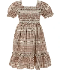 Bonnie Jean Little Girls Short Sleeve Embroidered Gingham Woven Dress