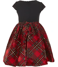 Bonnie Jean Little Girls Short-Sleeve Scuba-Knit/Plaid Satin Fit-And-Flare Dress