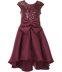 Bonnie Jean Little Girls Short-Sleeve Sequin-Embellished-Bodice/Mikado-Skirted High-Low-Hem Dress