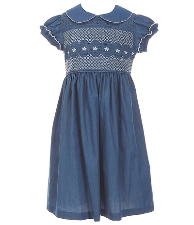 Bonnie Jean Little Girls Short Sleeve Smocked & Embroidered Denim Dress