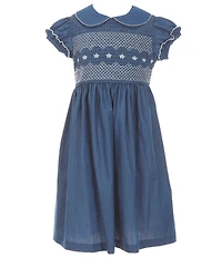 Bonnie Jean Little Girls Short Sleeve Smocked & Embroidered Denim Dress