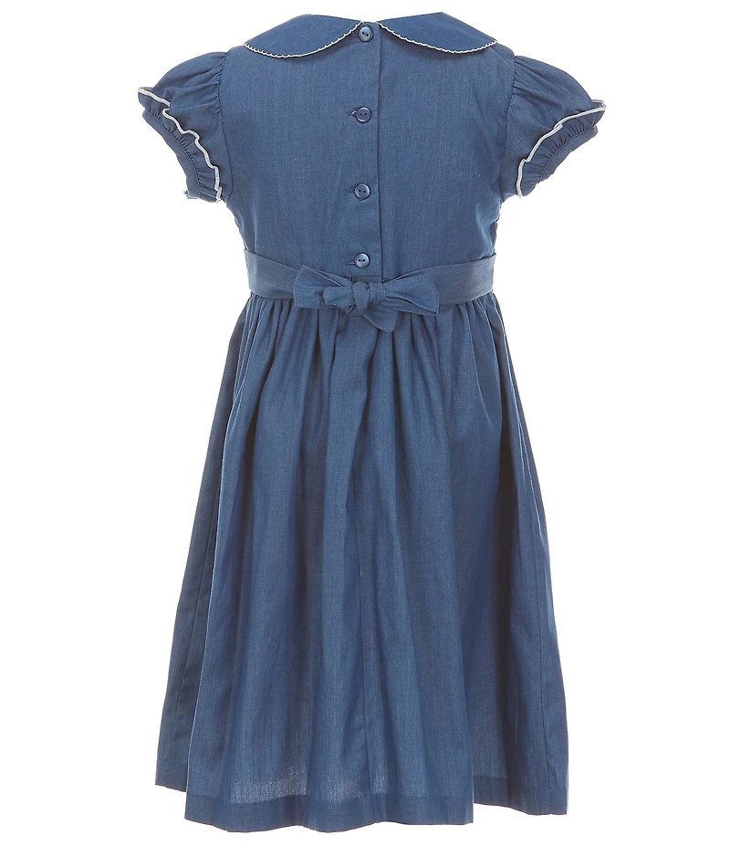 Bonnie Jean Little Girls Short Sleeve Smocked & Embroidered Denim Dress