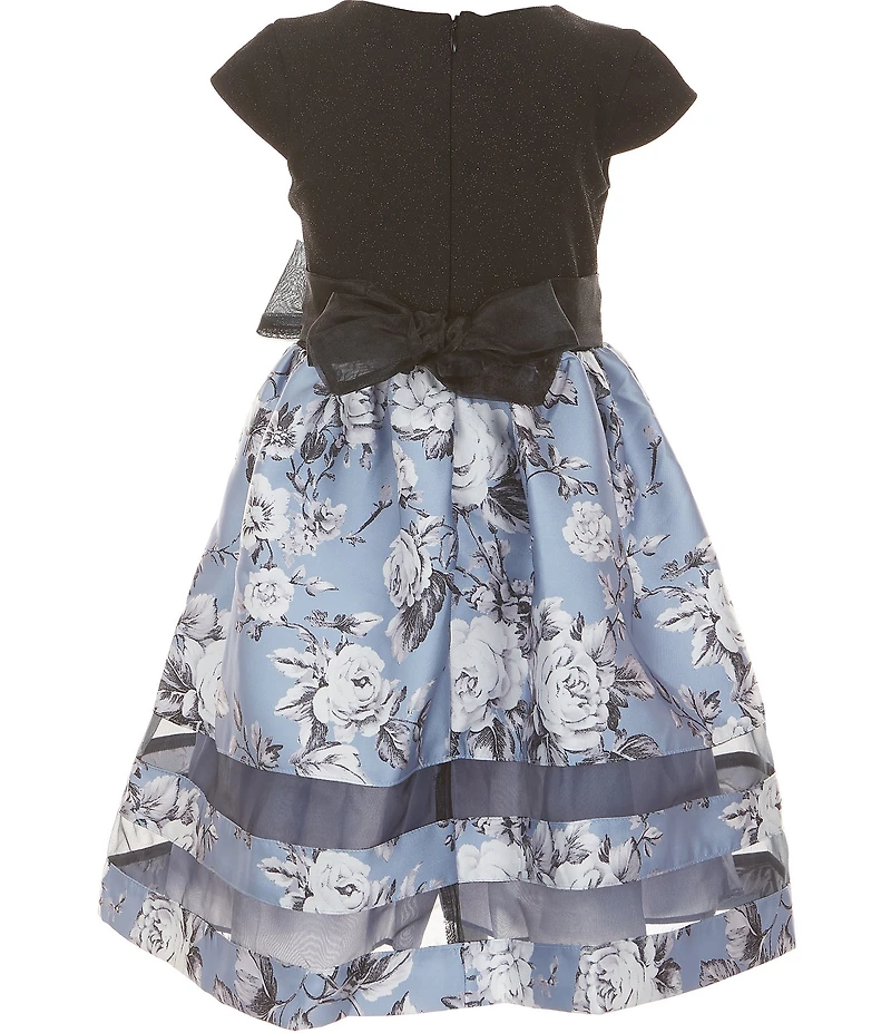 Bonnie Jean Little Girls Short-Sleeve Sparkle-Knit-Bodice/Floral Mikado Skirted Dress