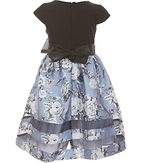 Bonnie Jean Little Girls Short-Sleeve Sparkle-Knit-Bodice/Floral Mikado Skirted Dress