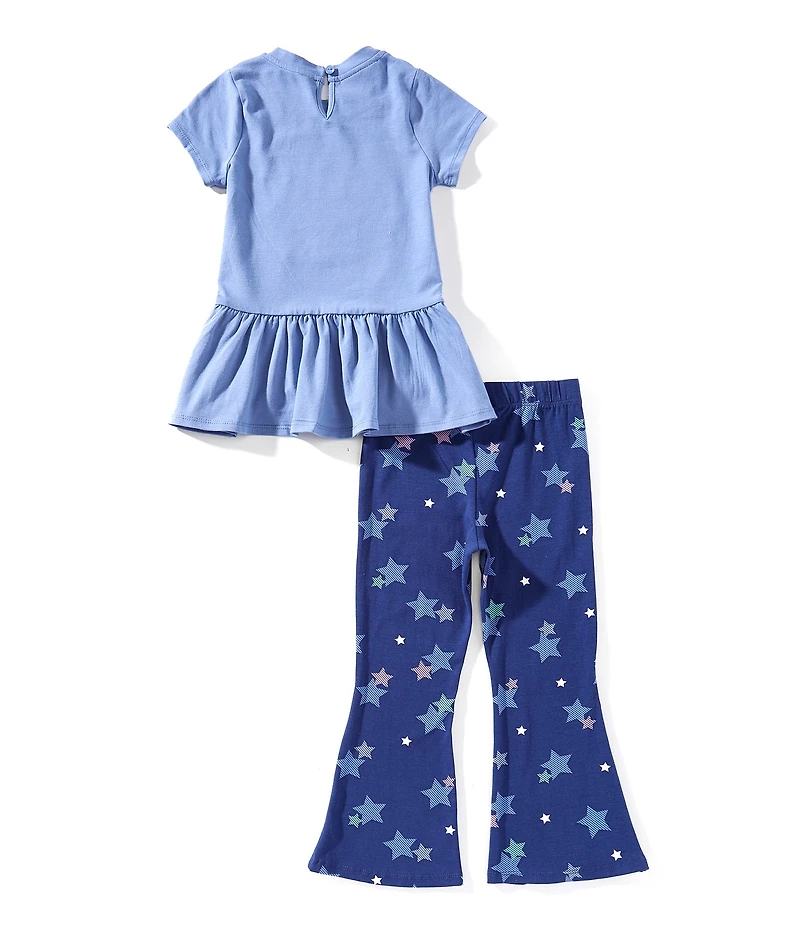Bonnie Jean Little Girls Short-Sleeve Unicorn-Appliqued Tunic Top & Printed Flare-Leg Leggings Set
