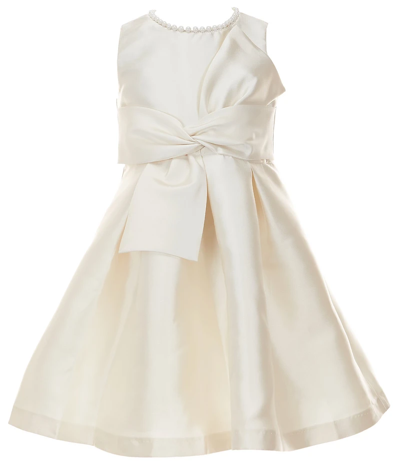 Bonnie Jean Little Girls Sleeveless Bow Waist Accent & Faux Pearl Trim Mikado Dress