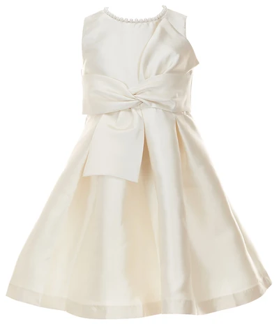 Bonnie Jean Little Girls Sleeveless Bow Waist Accent & Faux Pearl Trim Mikado Dress
