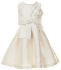 Bonnie Jean Little Girls Sleeveless Bow Waist Accent & Faux Pearl Trim Mikado Dress