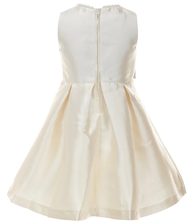 Bonnie Jean Little Girls Sleeveless Bow Waist Accent & Faux Pearl Trim Mikado Dress