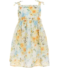 Bonnie Jean Little Girls Sleeveless Bow Shoulder Detail Floral Printed Eyelet Embroidered Dress