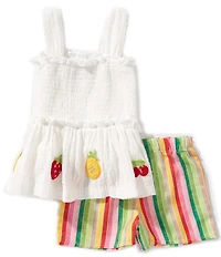 Bonnie Jean Little Girls Sleeveless Crocheted-Fruit-Appliqued Tank Top & Striped Shorts Set