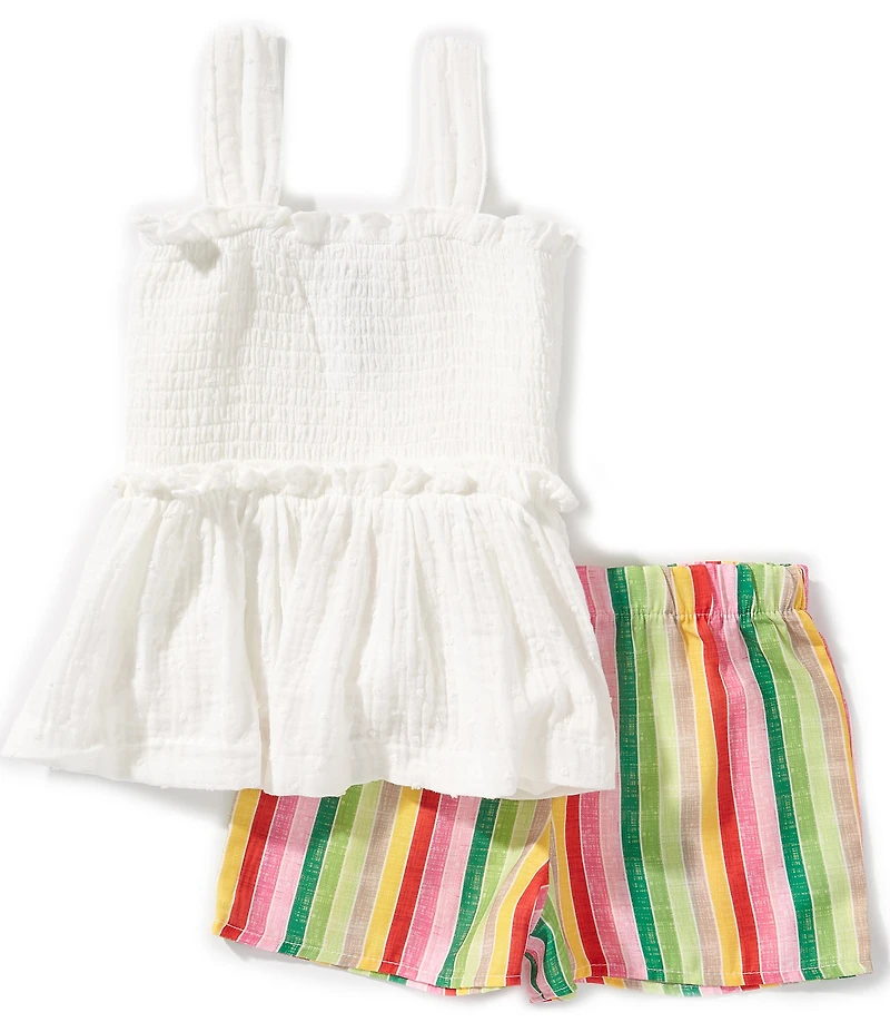 Bonnie Jean Little Girls Sleeveless Crocheted-Fruit-Appliqued Tank Top & Striped Shorts Set
