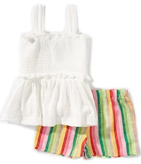 Bonnie Jean Little Girls Sleeveless Crocheted-Fruit-Appliqued Tank Top & Striped Shorts Set