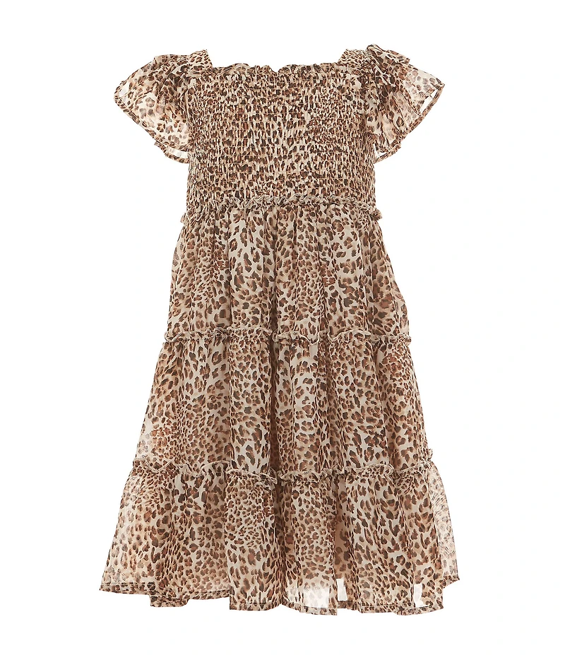 Bonnie Jean Little Girls Sleeveless Denim Vest & Flutter-Sleeve Leopard-Printed Chiffon Dress