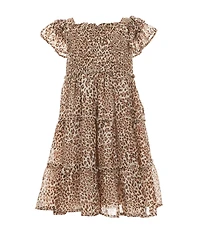 Bonnie Jean Little Girls Sleeveless Denim Vest & Flutter-Sleeve Leopard-Printed Chiffon Dress