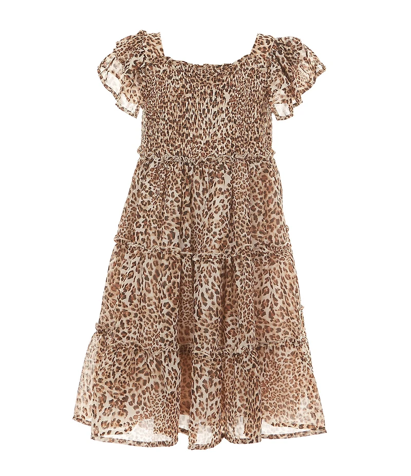 Bonnie Jean Little Girls Sleeveless Denim Vest & Flutter-Sleeve Leopard-Printed Chiffon Dress