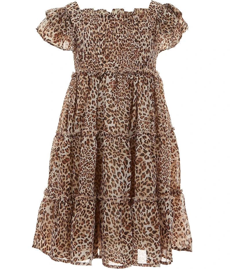 Bonnie Jean Little Girls Sleeveless Denim Vest & Flutter-Sleeve Leopard-Printed Chiffon Dress