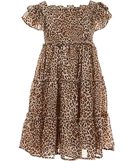 Bonnie Jean Little Girls Sleeveless Denim Vest & Flutter-Sleeve Leopard-Printed Chiffon Dress