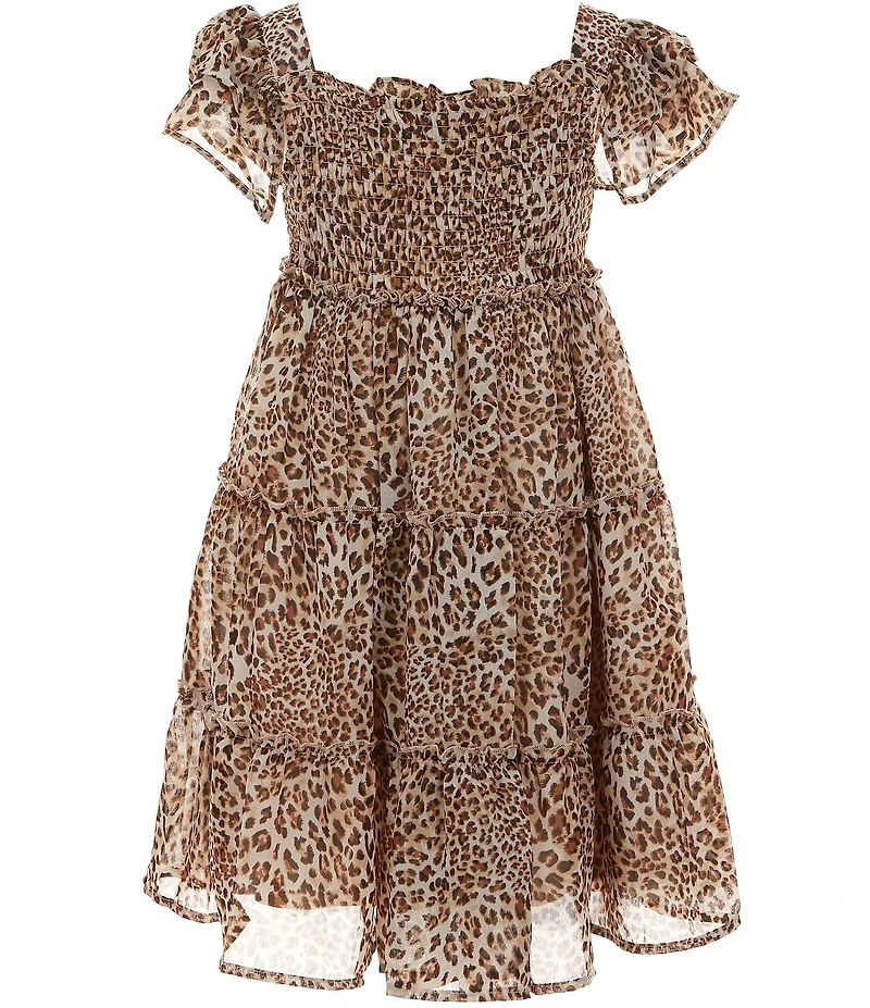 Bonnie Jean Little Girls Sleeveless Denim Vest & Flutter-Sleeve Leopard-Printed Chiffon Dress