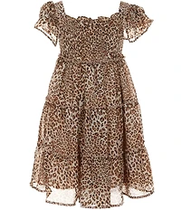 Bonnie Jean Little Girls Sleeveless Denim Vest & Flutter-Sleeve Leopard-Printed Chiffon Dress