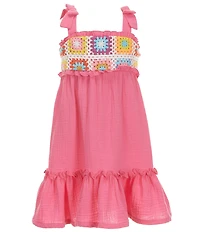 Bonnie Jean Little Girls Sleeveless Geometric Crocheted Pattern Bodice Gauze Skirted Dress