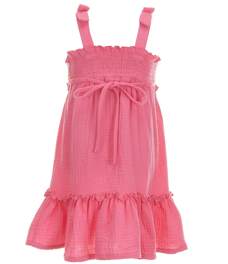 Bonnie Jean Little Girls Sleeveless Geometric Crocheted Pattern Bodice Gauze Skirted Dress