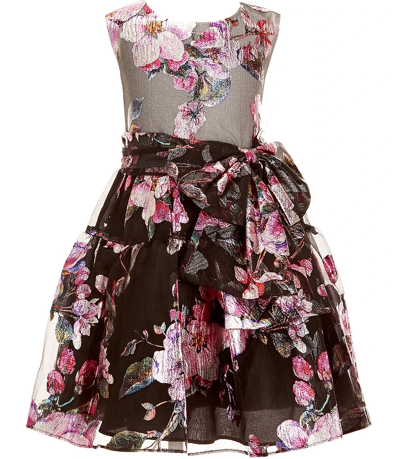 Bonnie Jean Little Girls Sleeveless Metallic Floral Burnout Fit-And-Flare Dress