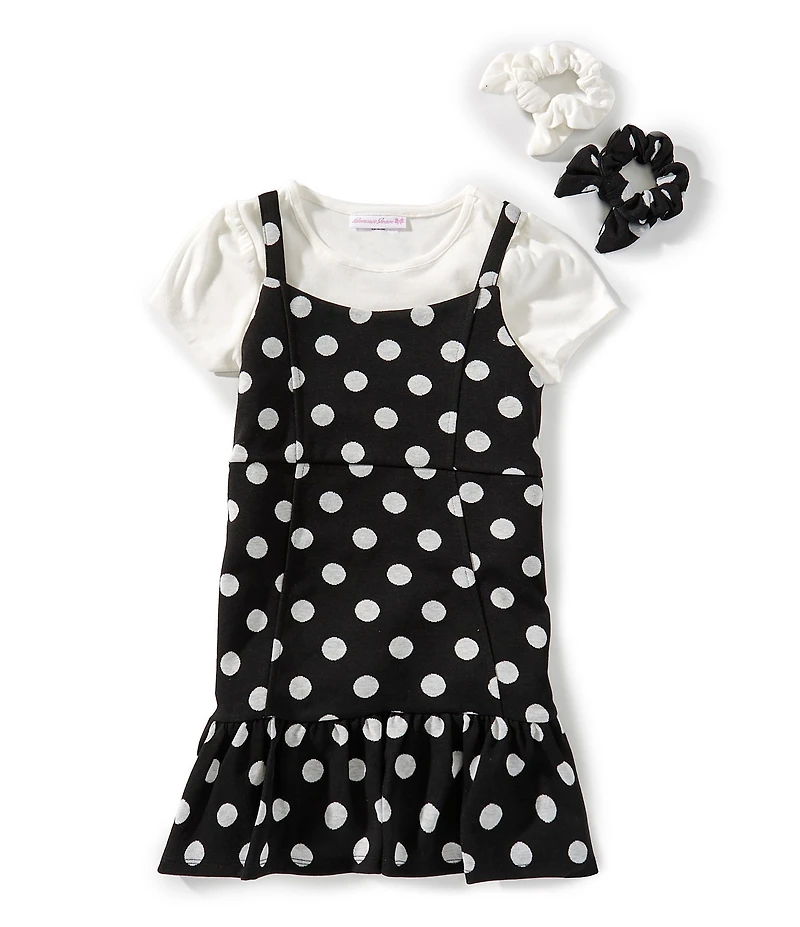 Bonnie Jean Little Girls Sleeveless Polka-Dot Jumper Dress & Short-Sleeve Solid T-Shirt Set