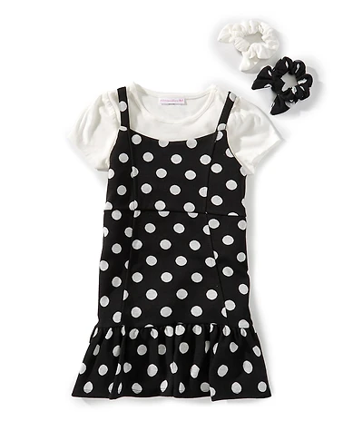 Bonnie Jean Little Girls Sleeveless Polka-Dot Jumper Dress & Short-Sleeve Solid T-Shirt Set
