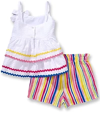 Bonnie Jean Little Girls Sleeveless Ric Rac Trimmed Seersucker Peplum Top & Vertical Striped Gauze Shorts Set