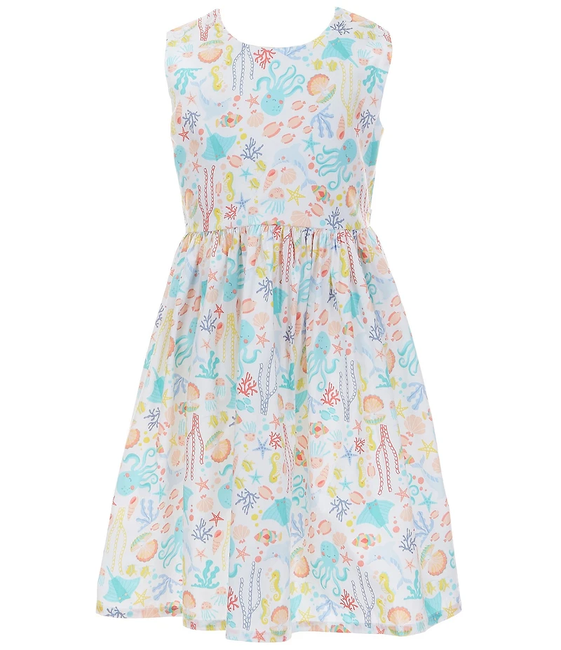 Bonnie Jean Little Girls Sleeveless Sea Motif Print Shell Applique Back A Line Dress