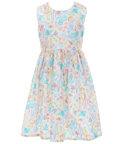 Bonnie Jean Little Girls Sleeveless Sea Motif Print Shell Applique Back A Line Dress