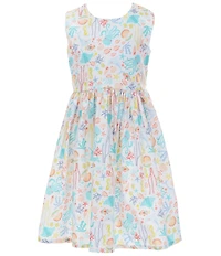 Bonnie Jean Little Girls Sleeveless Sea Motif Print Shell Applique Back A Line Dress
