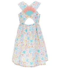 Bonnie Jean Little Girls Sleeveless Sea Motif Print Shell Applique Back A Line Dress