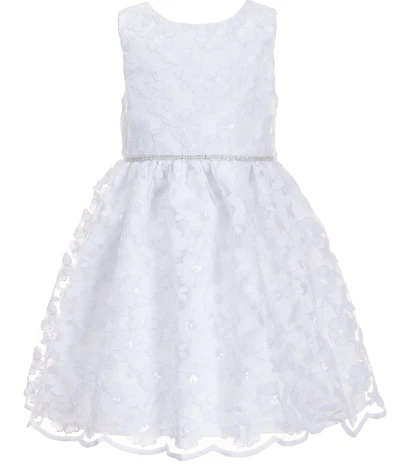 Bonnie Jean Little Girls Sleeveless Sequin-Embellished-Floral-Lace Ballerina Dress