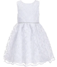 Bonnie Jean Little Girls Sleeveless Sequin-Embellished-Floral-Lace Ballerina Dress