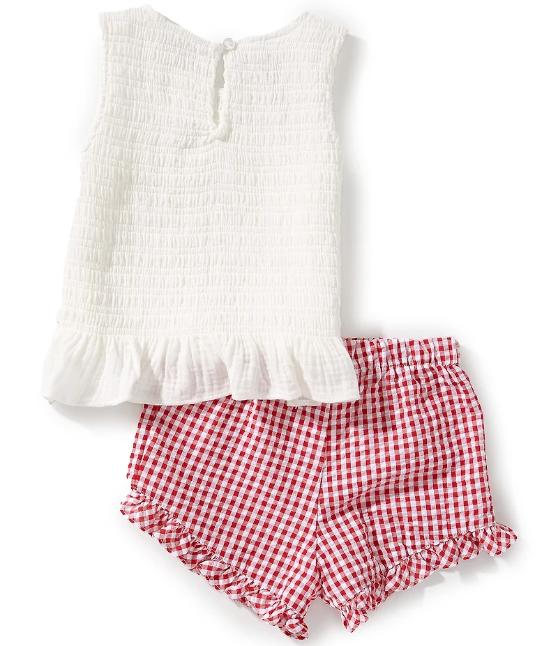 Bonnie Jean Little Girls Sleeveless Smocked Tank Top & Gingham-Checked Shorts Set