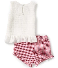 Bonnie Jean Little Girls Sleeveless Smocked Tank Top & Gingham-Checked Shorts Set