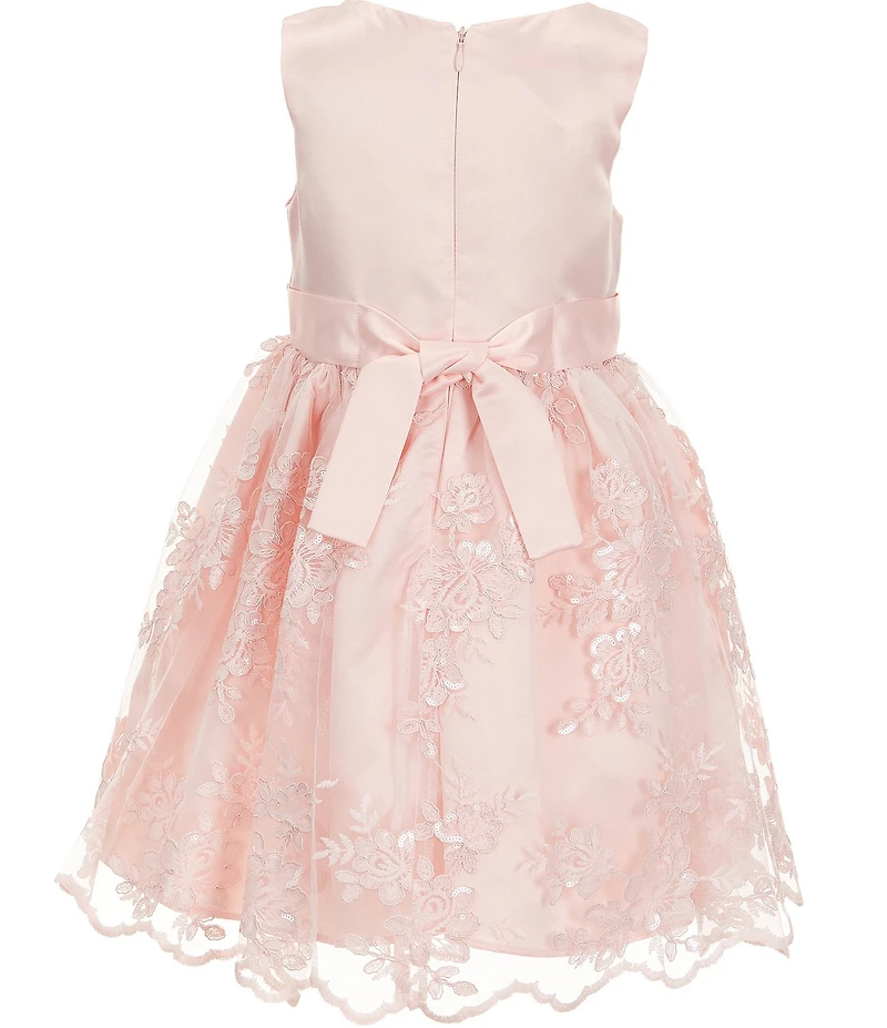 Bonnie Jean Little Girls Sleeveless Solid Satin Bodice Embroidered-Skirt Fit-And-Flare Dress
