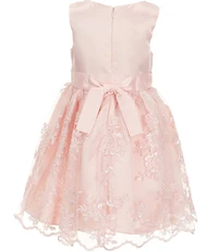 Bonnie Jean Little Girls Sleeveless Solid Satin Bodice Embroidered-Skirt Fit-And-Flare Dress