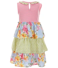 Bonnie Jean Little Girls Sleeveless Striped-Knit/Mixed-Media-Ruffle-Tier Dress