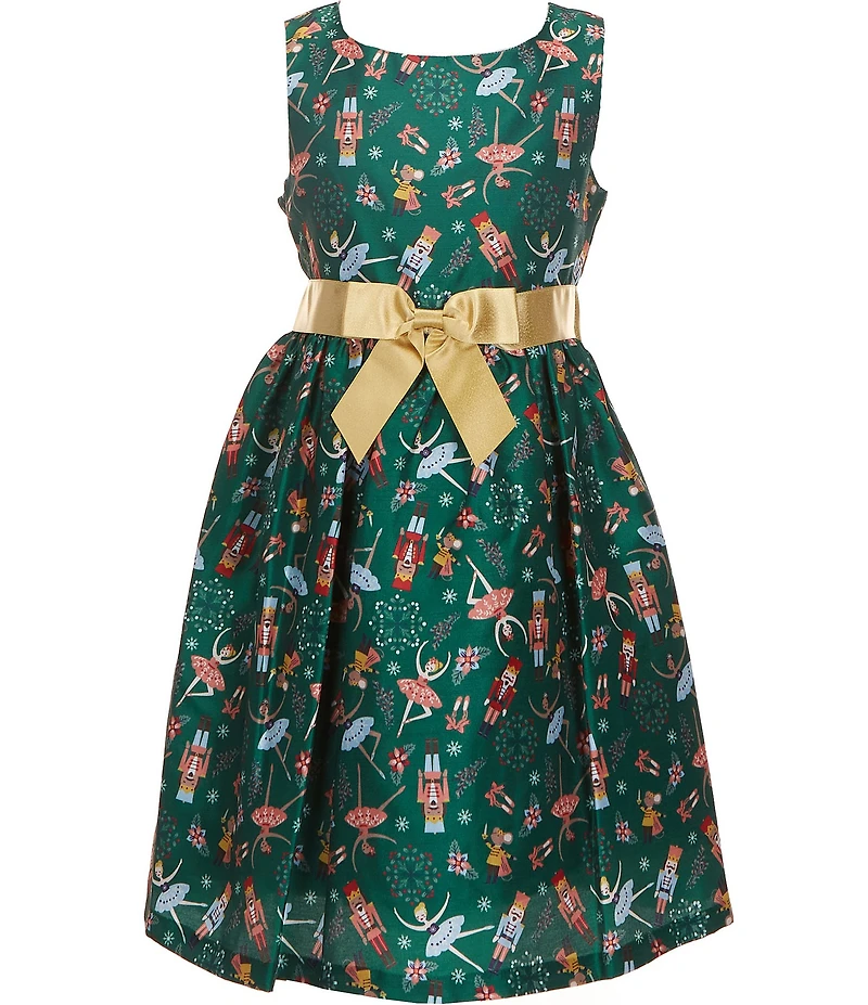 Bonnie Jean Little Girls Velvet Cardigan Nutcracker Print Bow Dress